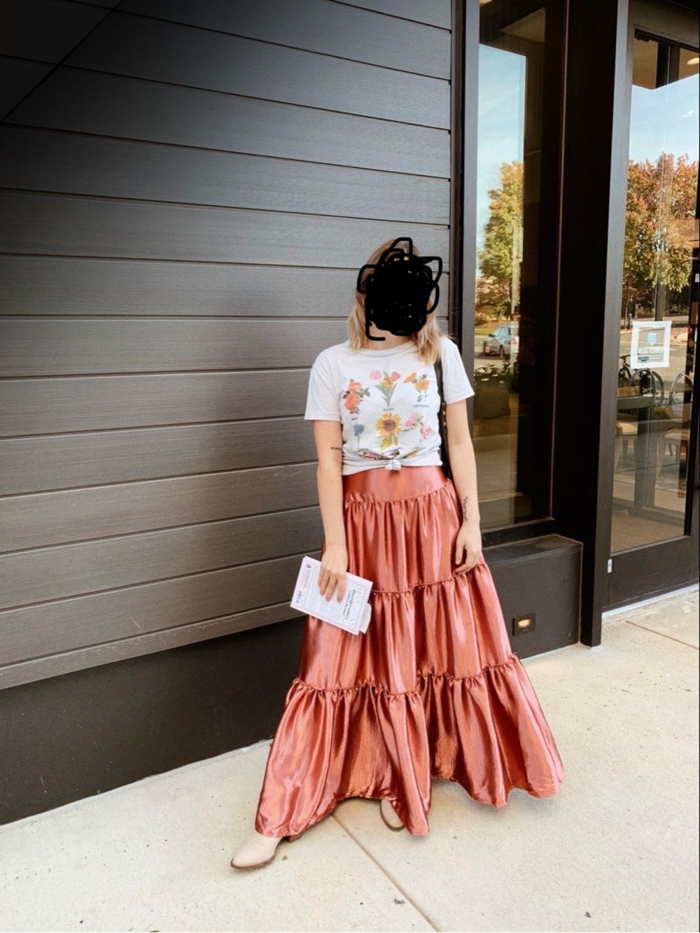 Free People Tiered Satin Maxi Skirt in Rose Copper